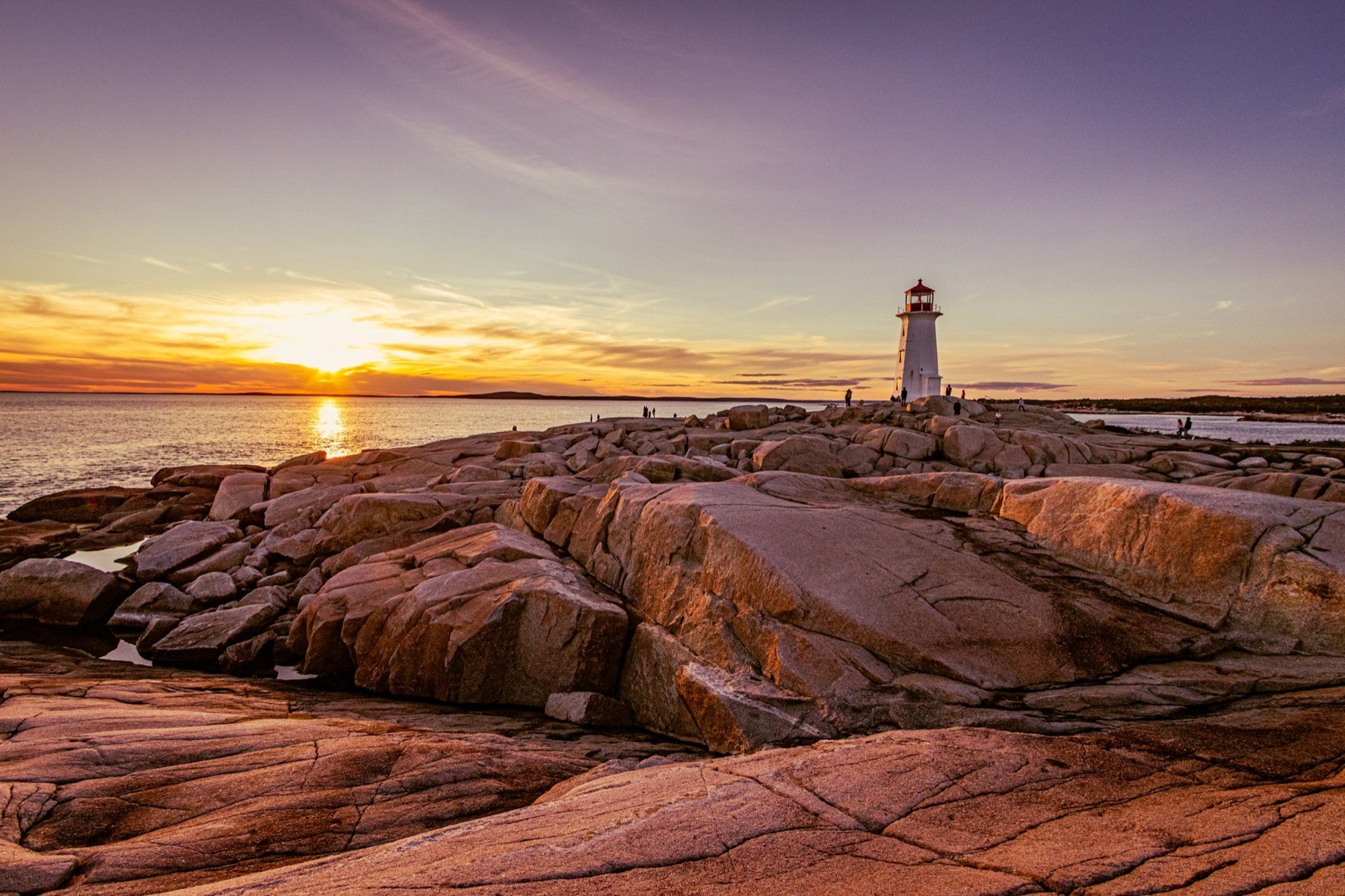 Peggy's Cove lighthouse at sunset, Nova Scotia